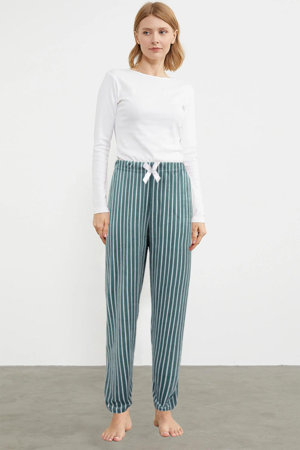 Pijamoni Kadın Tek Alt Pijama Baskılı Kadife