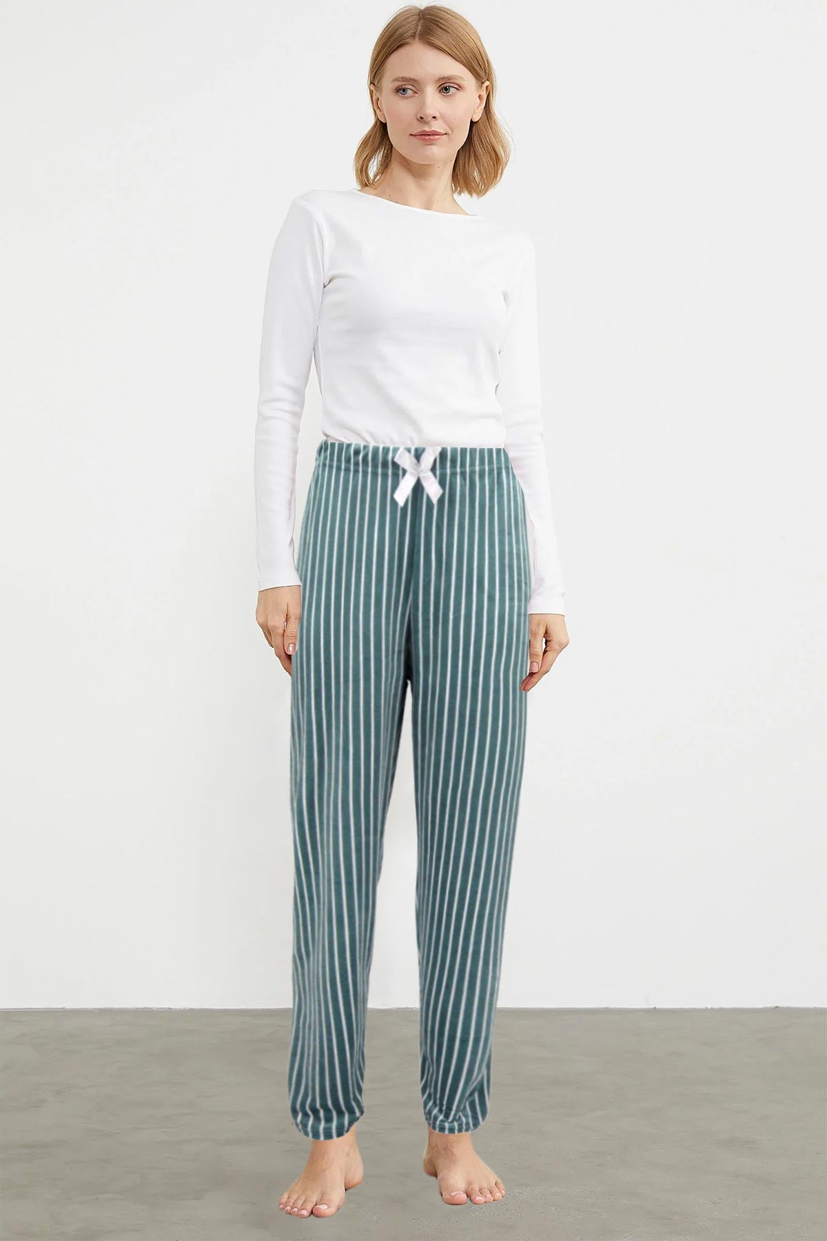 Pijamoni Kadın Tek Alt Pijama Baskılı Kadife