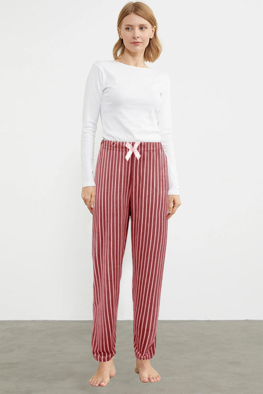 Pijamoni Kadın Tek Alt Pijama Büyük Beden Baskılı Kadife