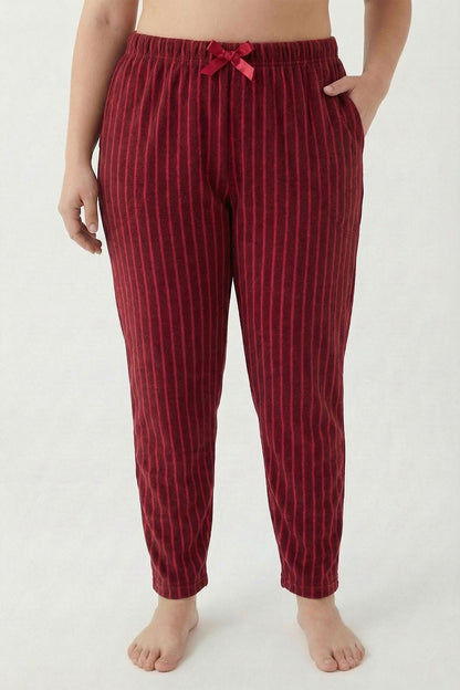 Pijamoni Kadın Tek Alt Pijama Cepli Desenli Süet Büyük Beden