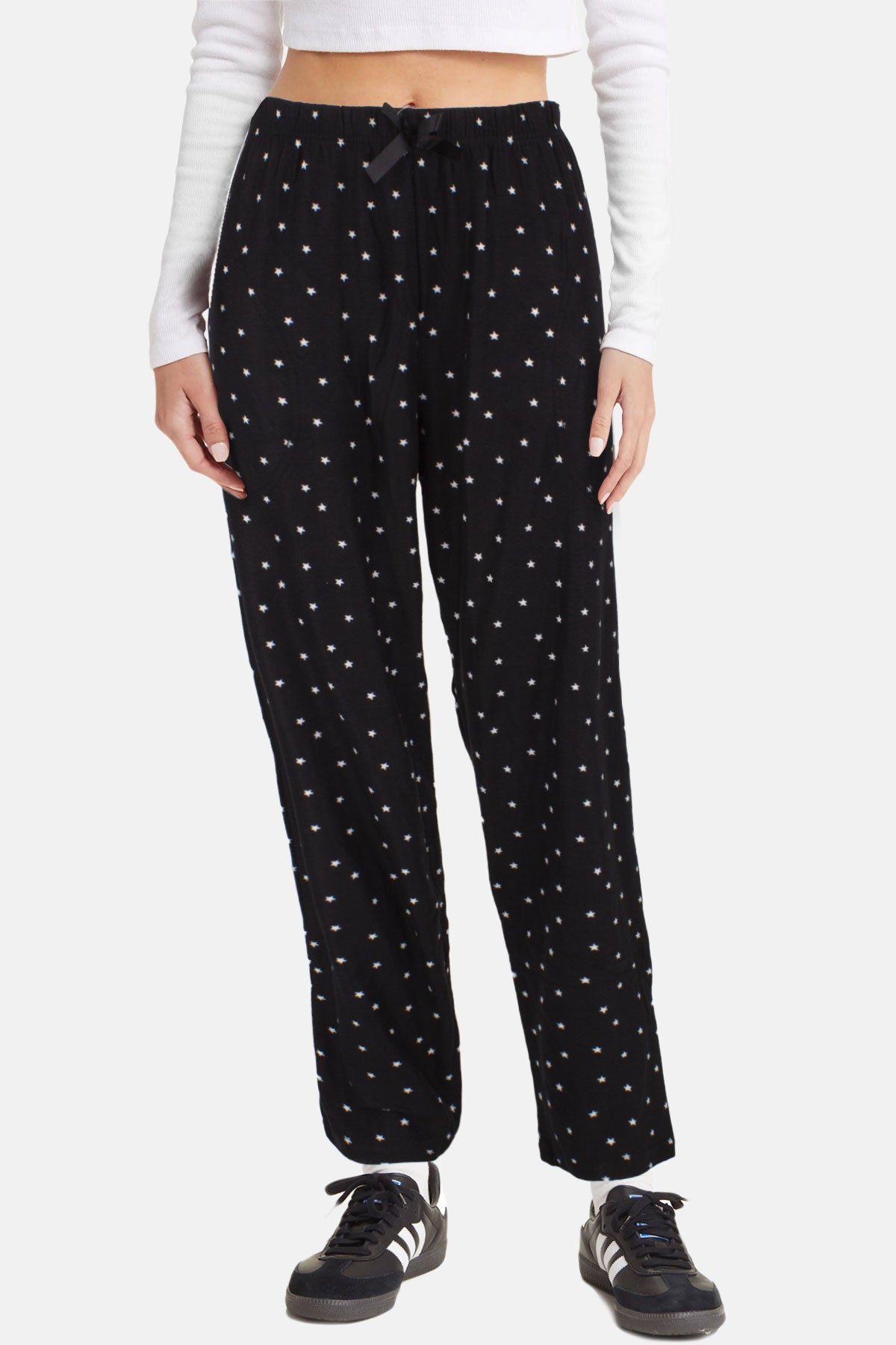 Pijamoni Kadın Tek Alt Pijama Cepli Desenli Süet Büyük Beden