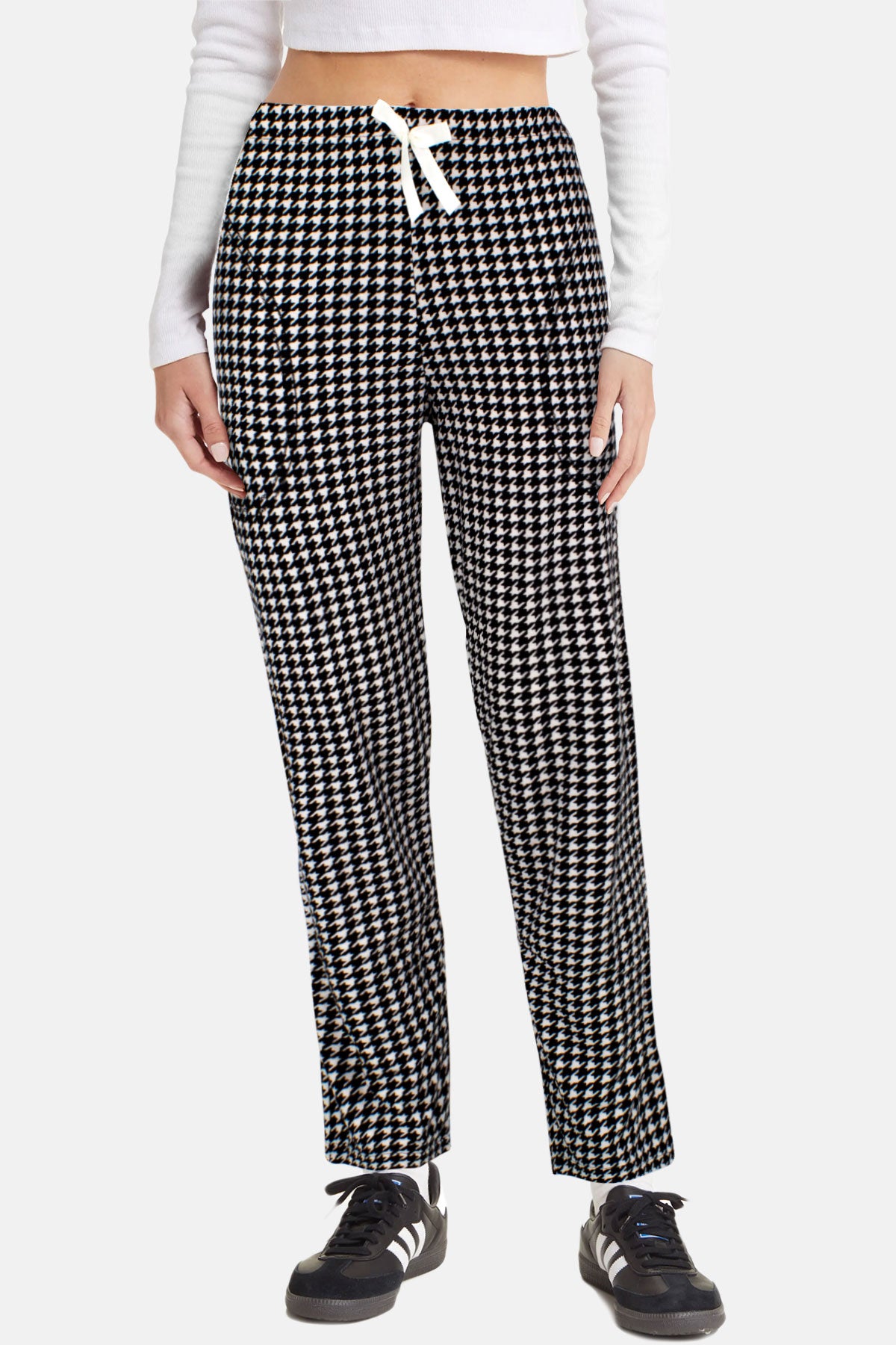 Pijamoni Kadın Tek Alt Pijama Cepli Desenli Süet Büyük Beden