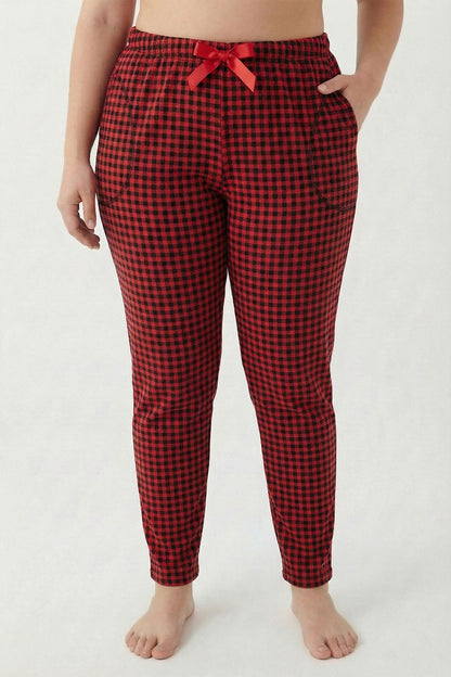 Pijamoni Kadın Tek Alt Pijama Cepli Desenli Süet Büyük Beden