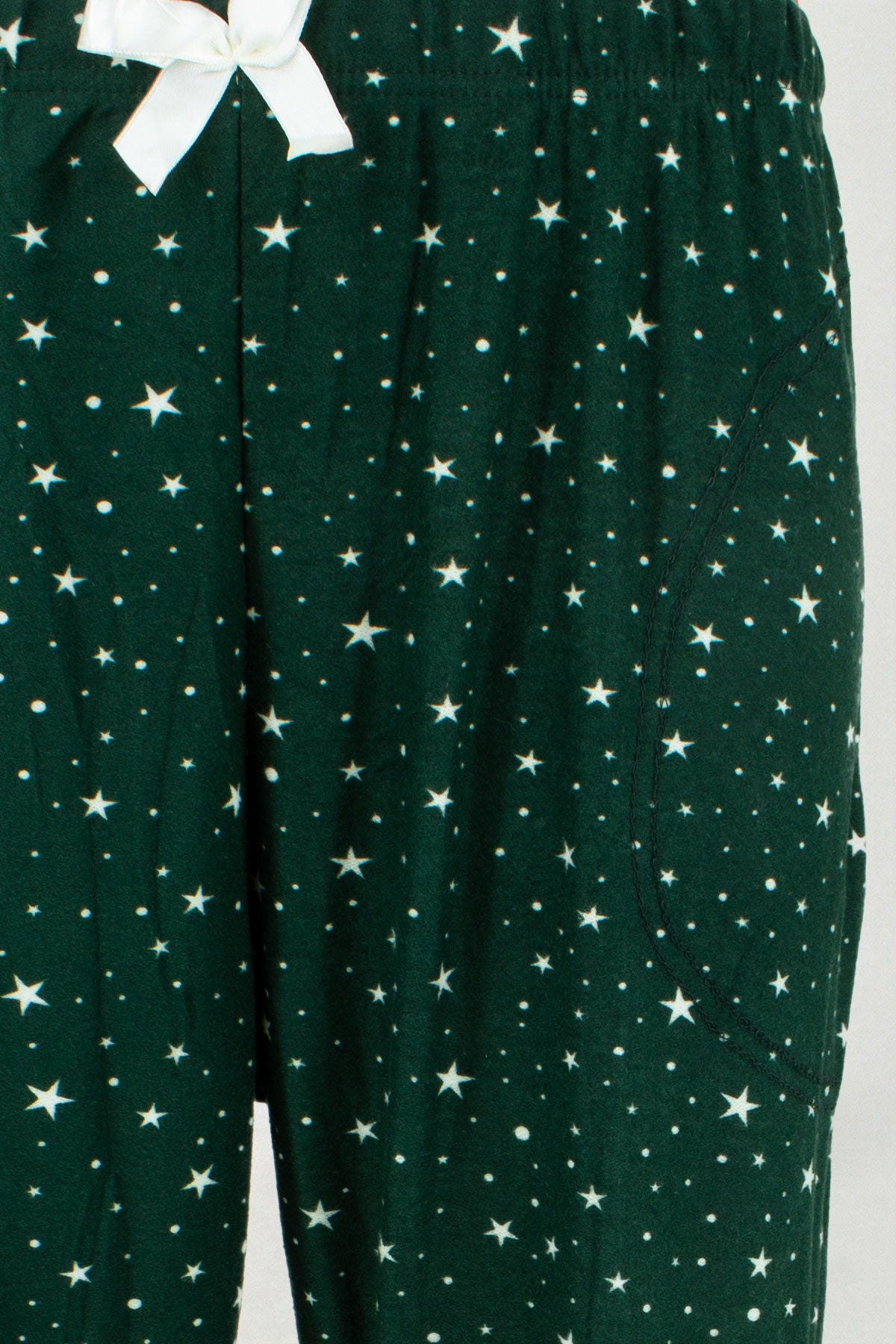 Pijamoni Kadın Tek Alt Pijama Cepli Desenli Süet Büyük Beden