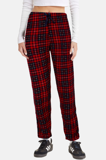 Pijamoni Kadın Tek Alt Pijama Cepli Desenli Süet Büyük Beden