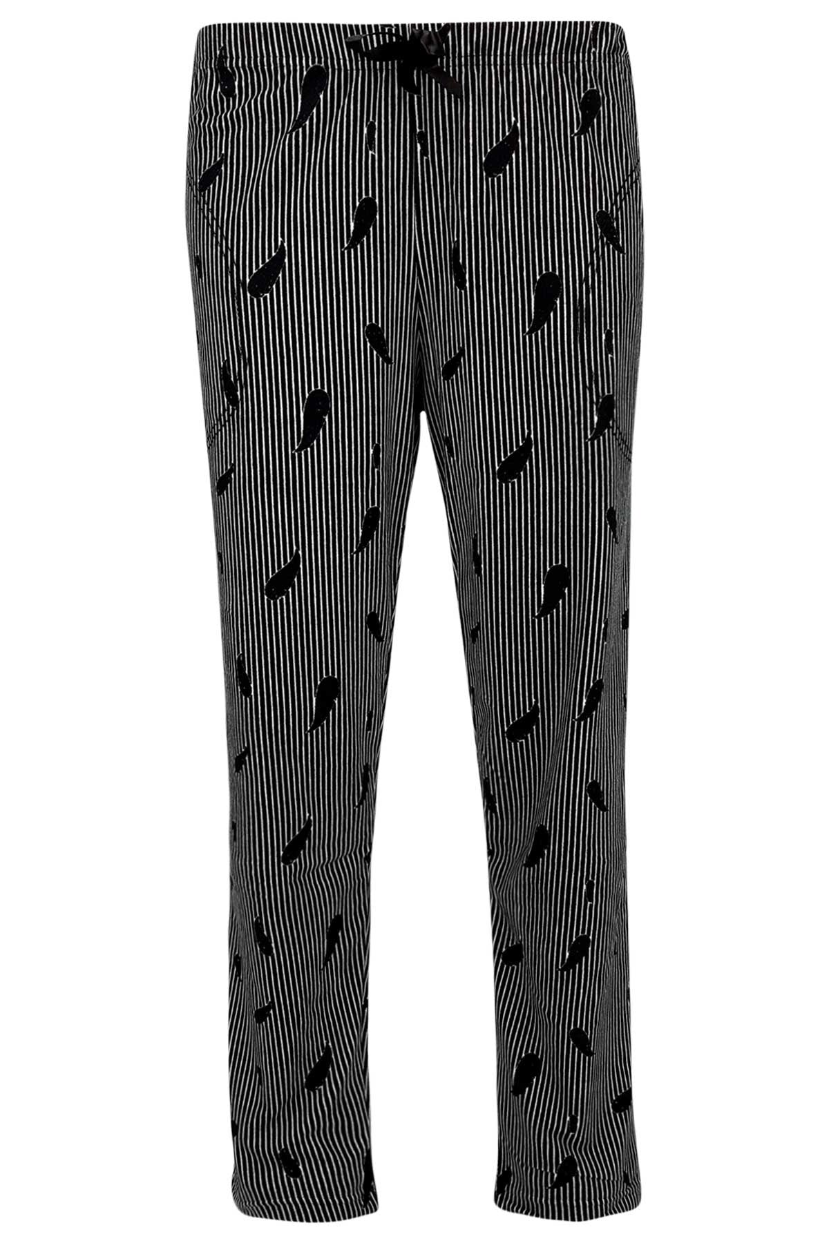 Pijamoni Kadın Tek Alt Pijama Cepli Desenli Süet Büyük Beden