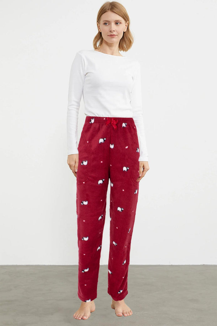 Pijamoni Kadın Tek Alt Pijama Cepli İnci Polar