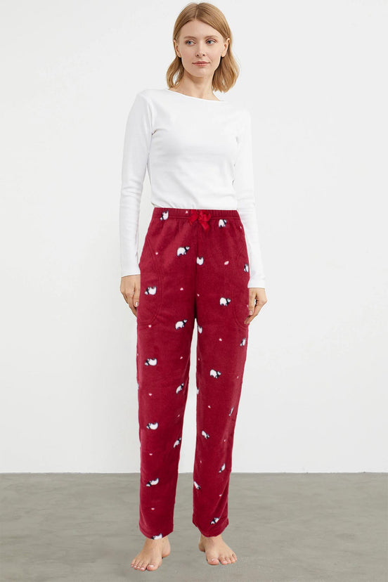 Pijamoni Kadın Tek Alt Pijama Cepli İnci Polar