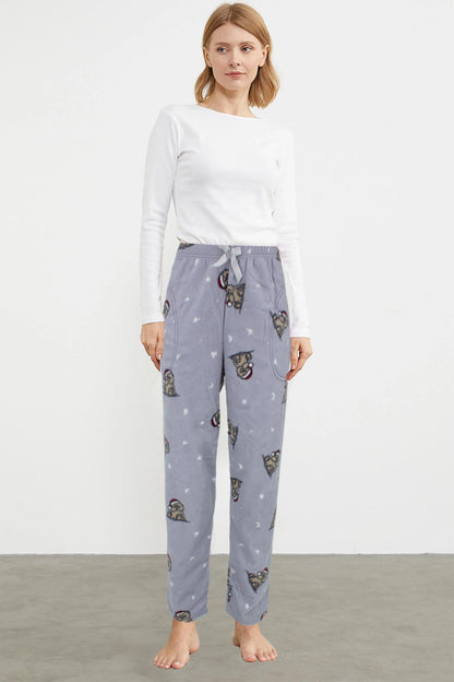 Pijamoni Kadın Tek Alt Pijama Cepli İnci Polar