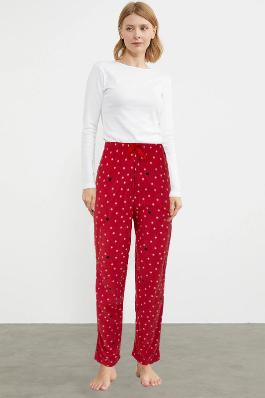 Pijamoni Kadın Tek Alt Pijama Cepli İnci Polar