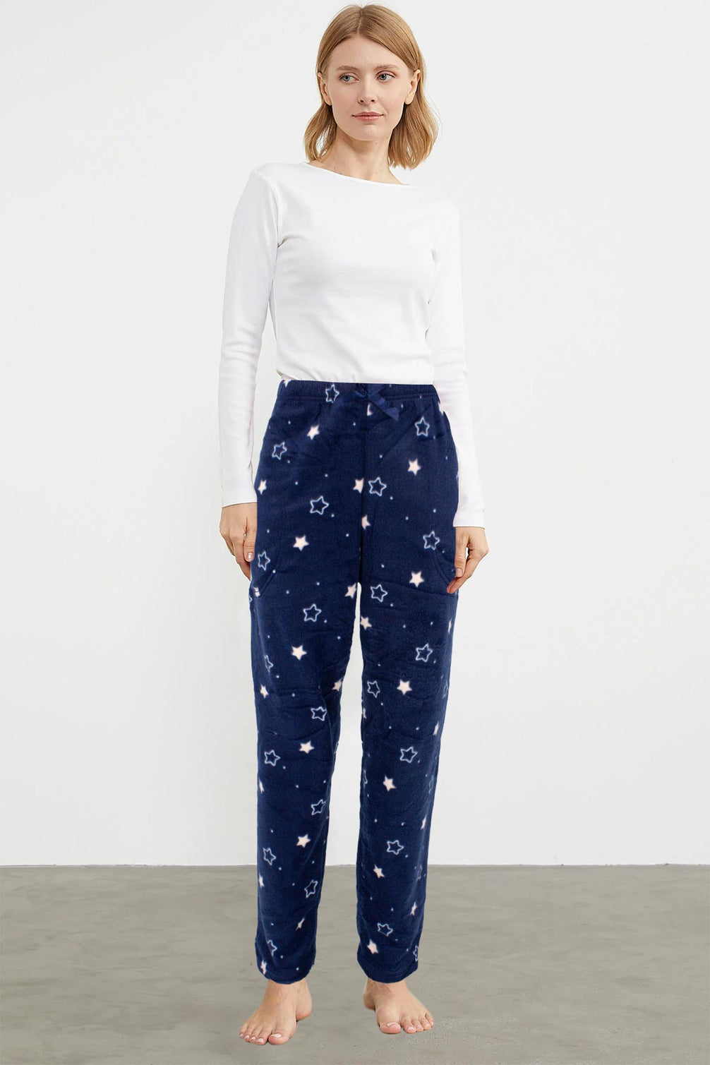 Pijamoni Kadın Tek Alt Pijama Cepli İnci Polar