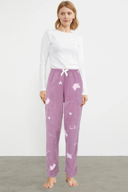 Pijamoni Kadın Tek Alt Pijama Cepli İnci Polar