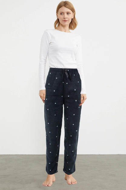 Pijamoni Kadın Tek Alt Pijama Cepli İnci Polar