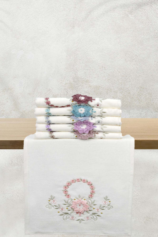 Pınarca El Yüz Havlusu Kadife Elişi Nakışlı Havlu 50x90