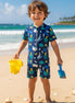 Pınarca Erkek Bebek Tulum Mayo Kısa Kol Desenli Yarım Fermuarlı