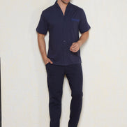Pınarca Erkek Boydan Düğmeli Kısa Kollu Pijama Takım