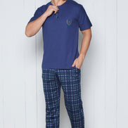 Pınarca Erkek Pijama Takımı Kısa Kollu Alt Ekose Desenli Pamuklu