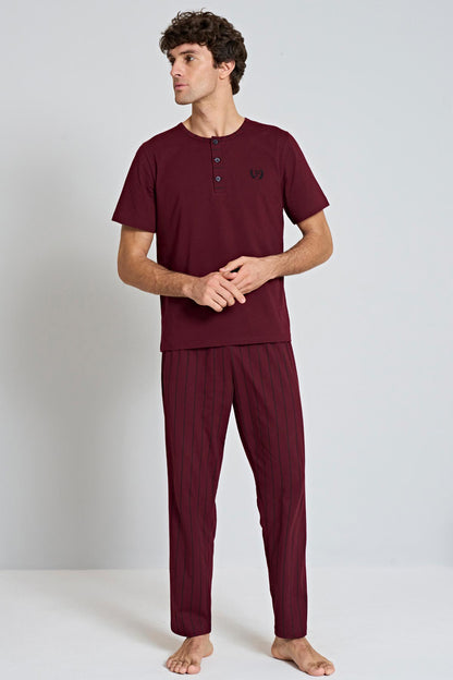 Pınarca Erkek Pijama Takımı Kısa Kollu Üç Düğmeli Bisiklet Yaka