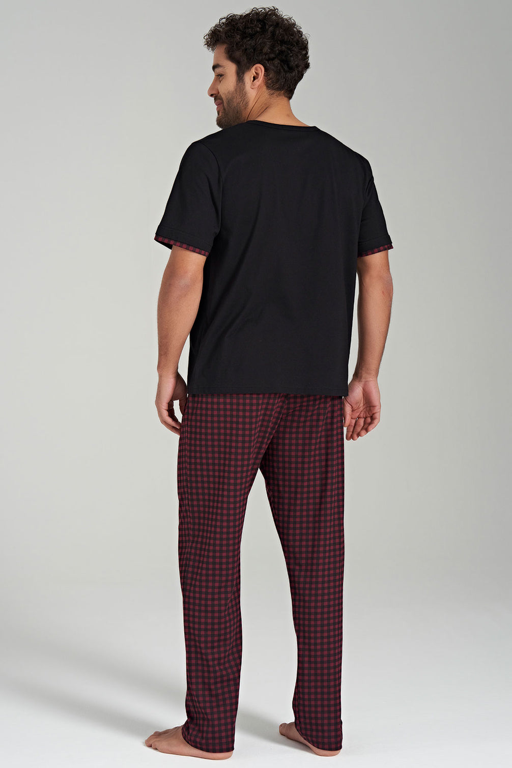 Pınarca Erkek Pijama Takımı Pamuklu Kısa Kollu 3 Düğmeli Kareli