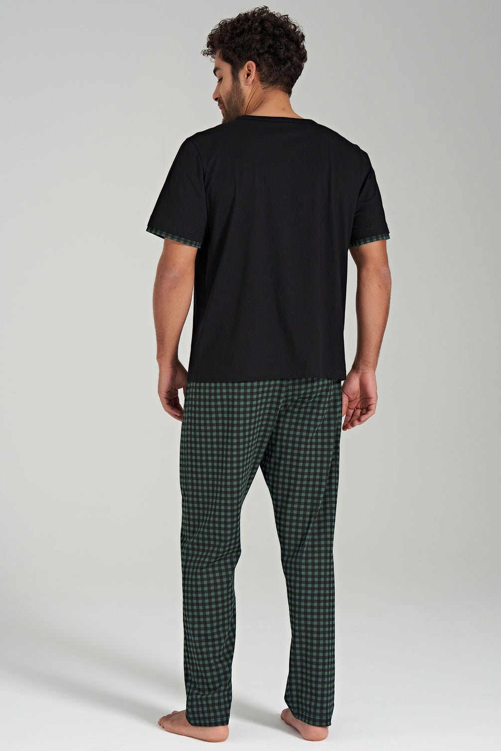 Pınarca Erkek Pijama Takımı Pamuklu Kısa Kollu 3 Düğmeli Kareli