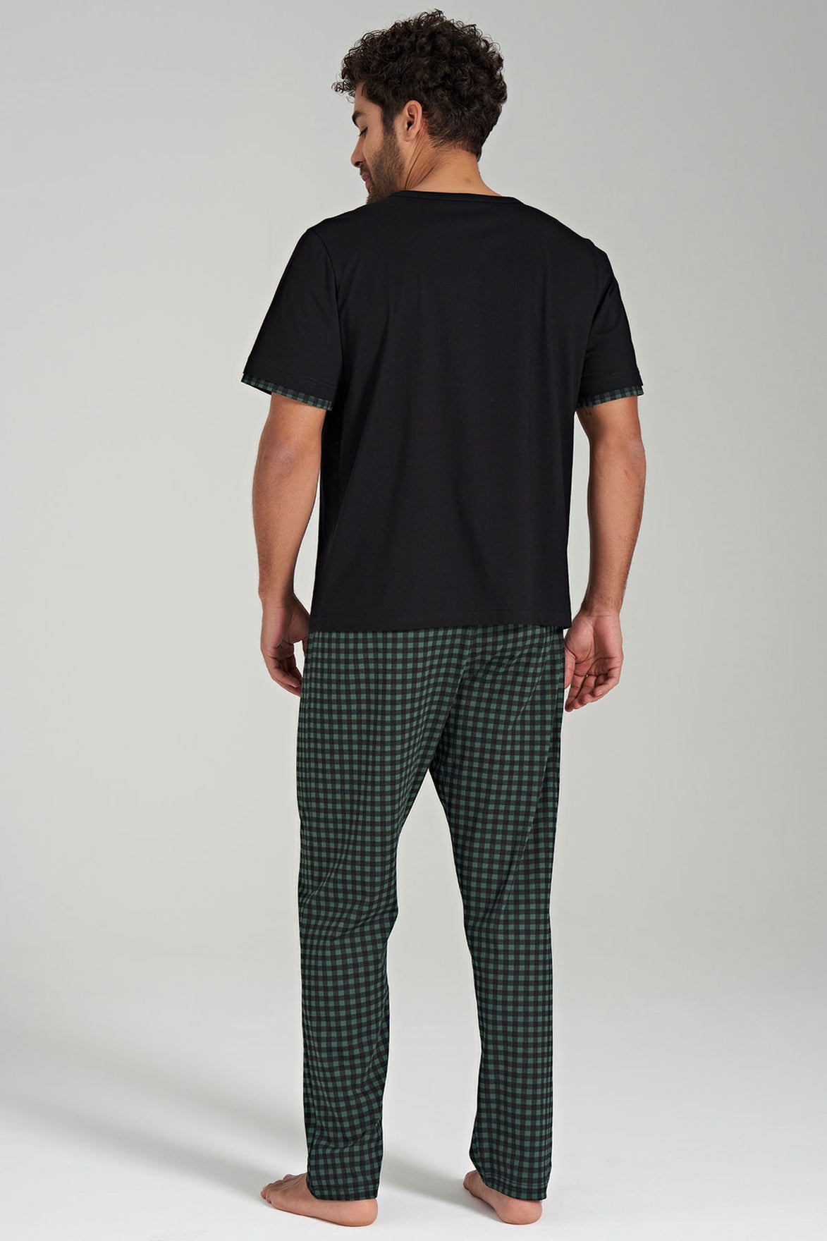 Pınarca Erkek Pijama Takımı Pamuklu Kısa Kollu 3 Düğmeli Kareli