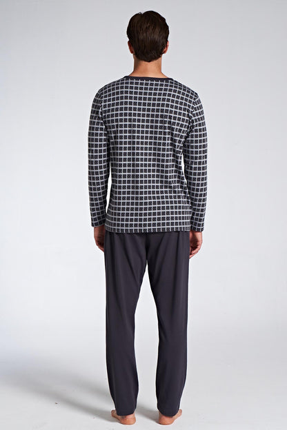 Pınarca Erkek Pijama Takımı Uzun Kol Düğmel Bisiklet Yaka Kareli