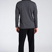 Pınarca Erkek Pijama Takımı Uzun Kol Düğmel Bisiklet Yaka Kareli