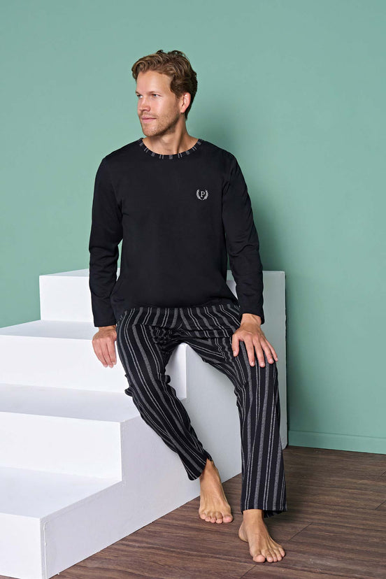 Pınarca Erkek Pijama Takımı Uzun Kollu Altı Çizgili Pamuklu
