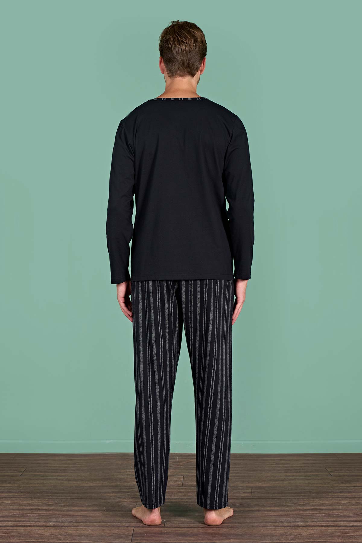 Pınarca Erkek Pijama Takımı Uzun Kollu Altı Çizgili Pamuklu