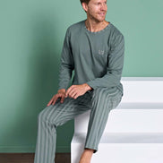Pınarca Erkek Pijama Takımı Uzun Kollu Altı Çizgili Pamuklu