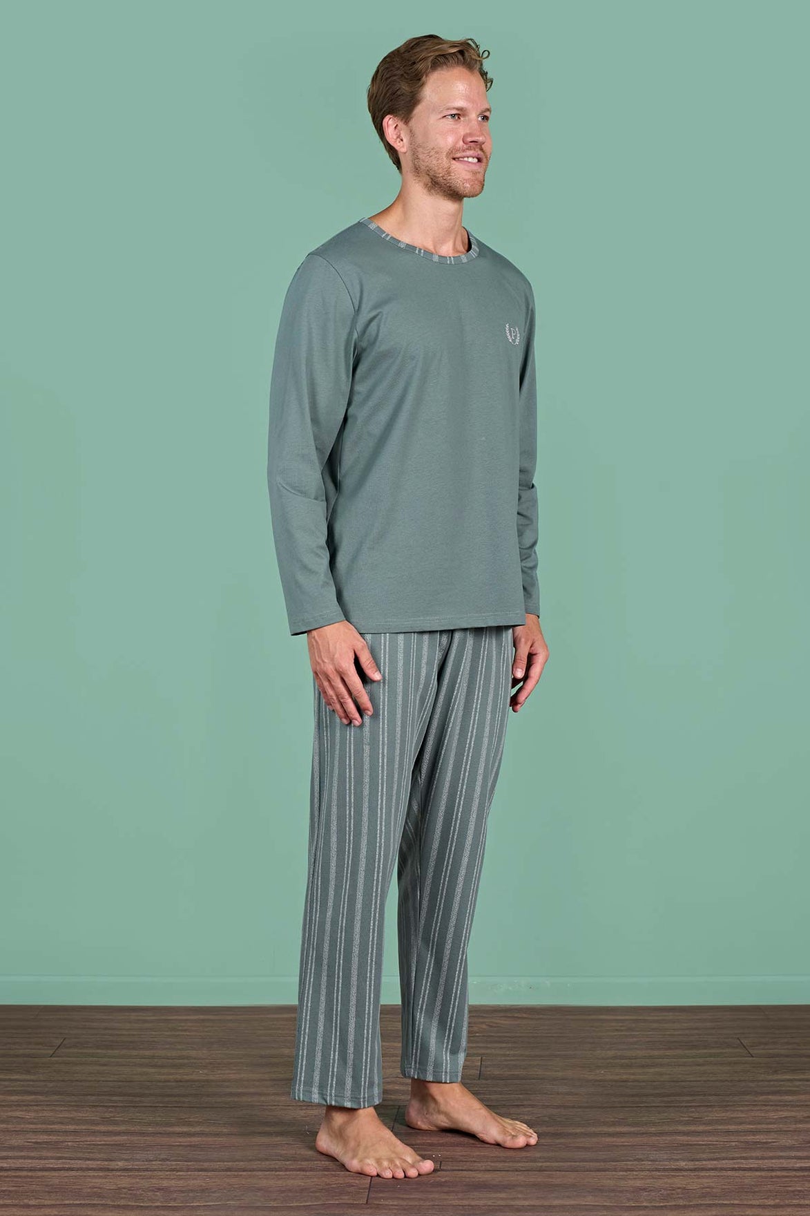 Pınarca Erkek Pijama Takımı Uzun Kollu Altı Çizgili Pamuklu
