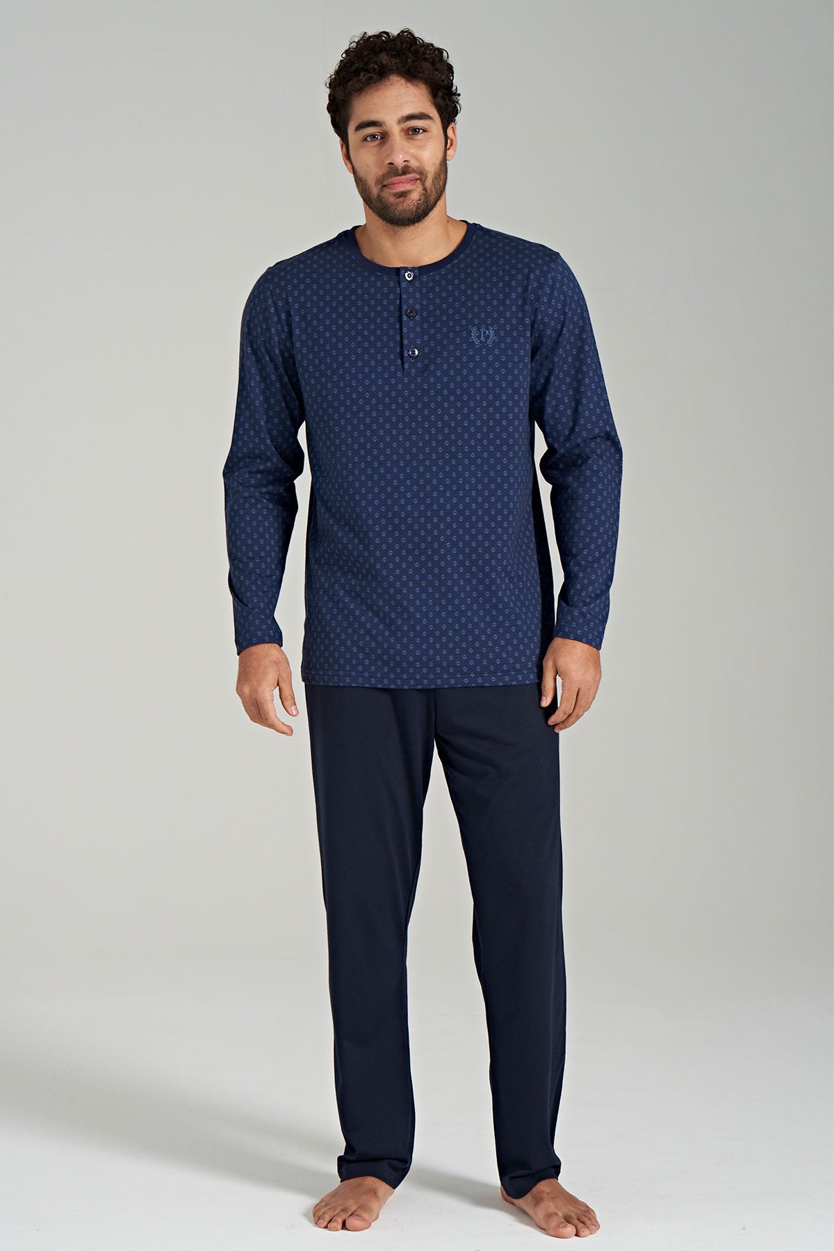 Pınarca Erkek Pijama Takımı Uzun Kollu Desenli Pamuklu Büyük Beden