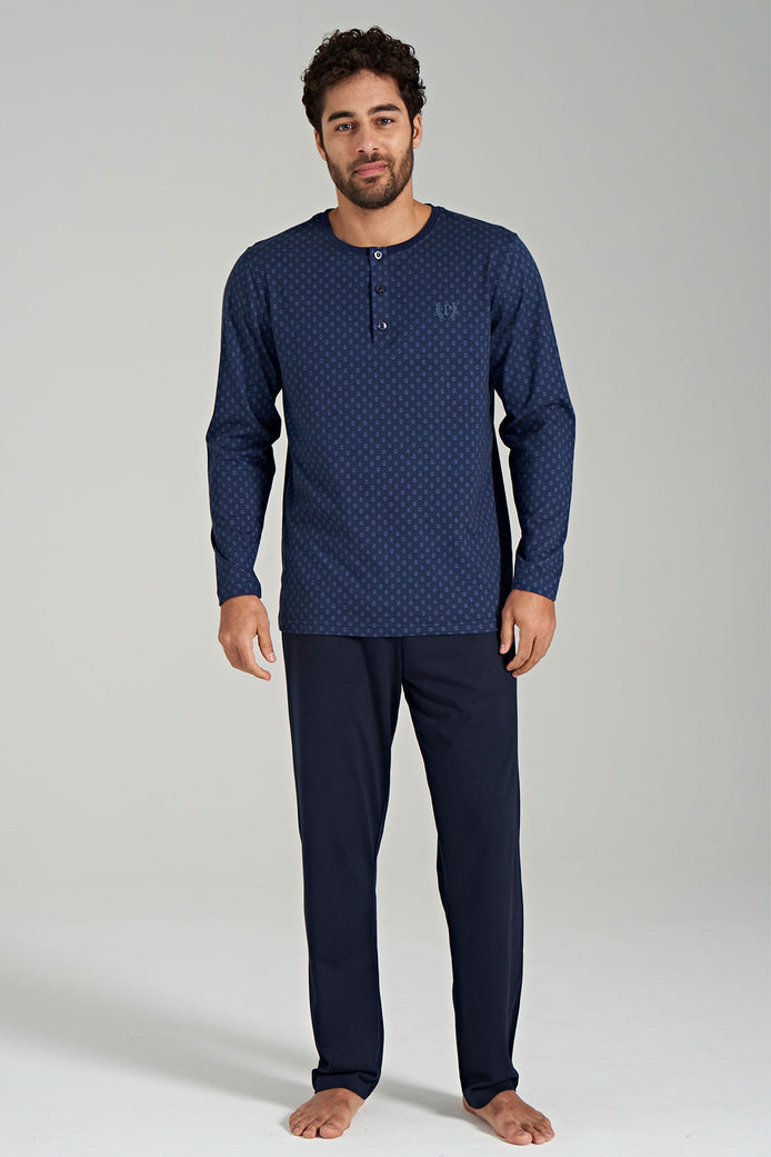 Pınarca Erkek Pijama Takımı Uzun Kollu Desenli Pamuklu Büyük Beden