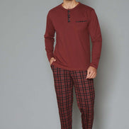 Pınarca Erkek Pijama Takımı Uzun Kollu Düğmeli Altı Ekose İnterlok
