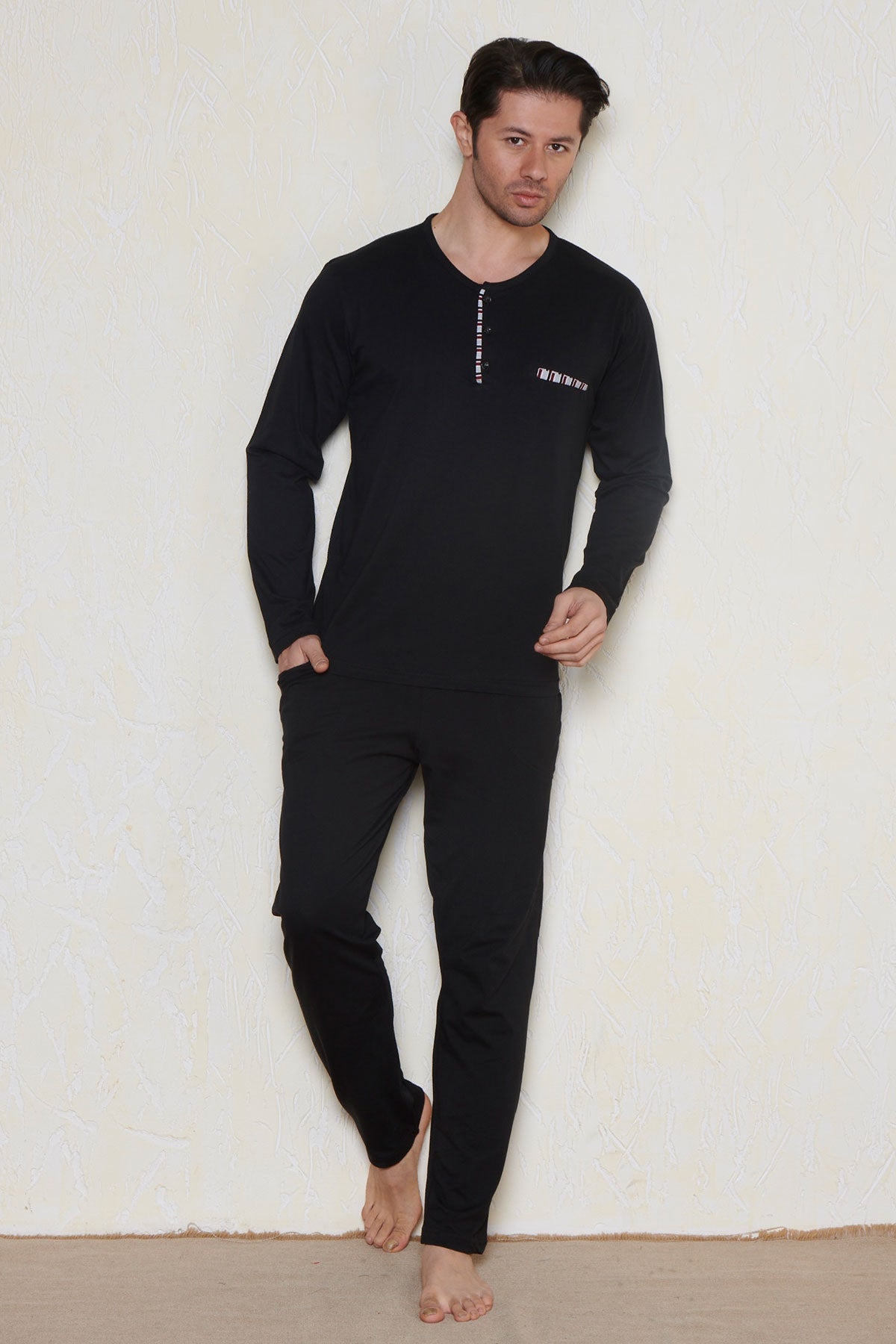 Pınarca Erkek Pijama Takımı Uzun Kollu Düğmeli Büyük Beden