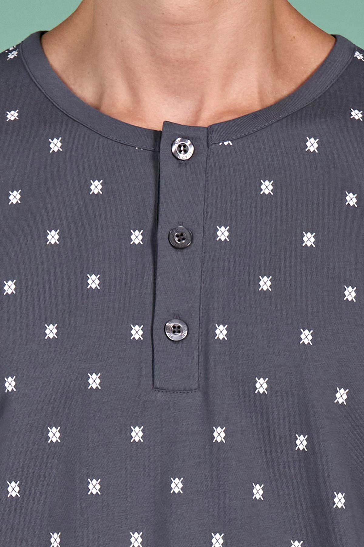 Pınarca Erkek Pijama Takımı Uzun Kollu Düğmeli Büyük Beden Desenli Pamuklu