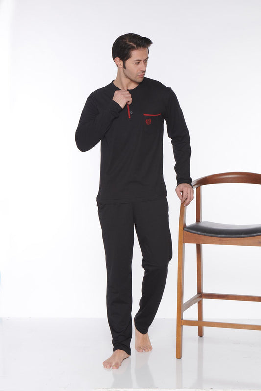 Pınarca Erkek Pijama Takımı Uzun Kollu Düğmeli Cep Detaylı