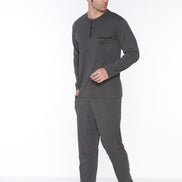 Pınarca Erkek Pijama Takımı Uzun Kollu Düğmeli Cep Detaylı