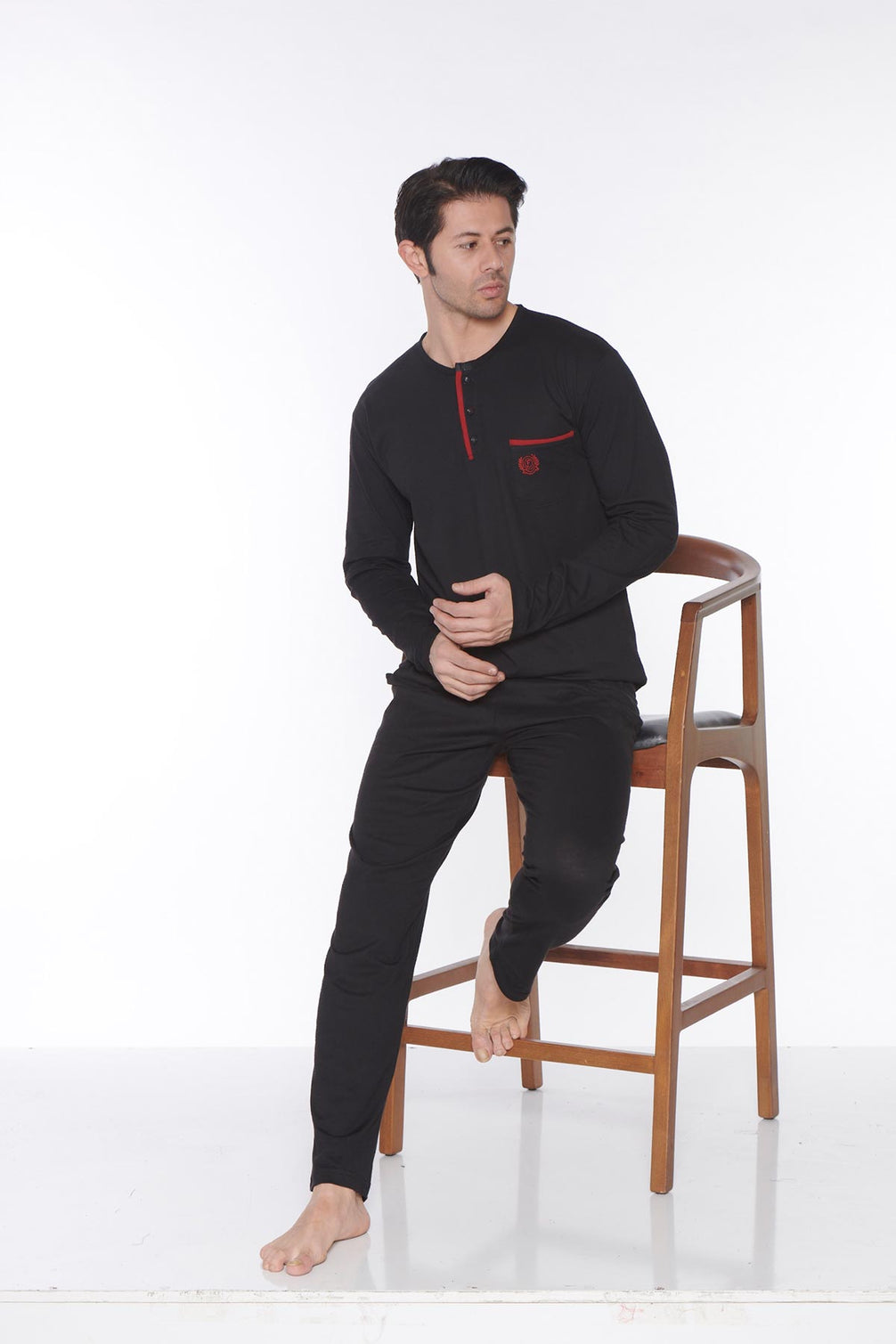 Pınarca Erkek Pijama Takımı Uzun Kollu Düğmeli Cep Detaylı