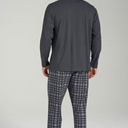Pınarca Erkek Pijama Takımı Uzun Kollu Düğmeli Kareli Pamuklu