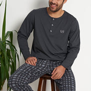 Pınarca Erkek Pijama Takımı Uzun Kollu Düğmeli Kareli Pamuklu