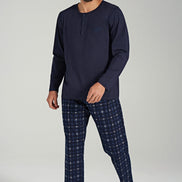 Pınarca Erkek Pijama Takımı Uzun Kollu Düğmeli Kareli Pamuklu