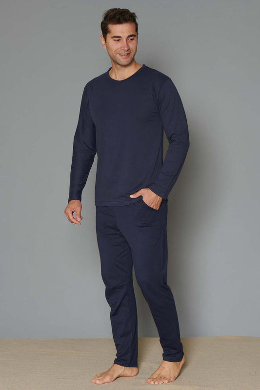 Pınarca Erkek Pijama Takımı Uzun Kollu Düz Pamuklu