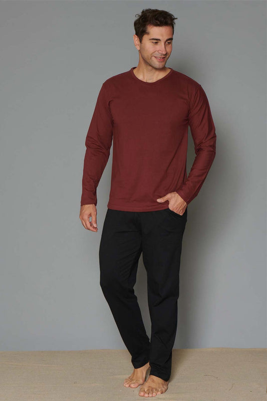 Pınarca Erkek Pijama Takımı Uzun Kollu Düz Pamuklu