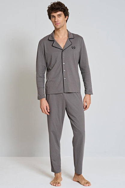 Pınarca Erkek Pijama Takımı Uzun Kollu Gömlek Yaka