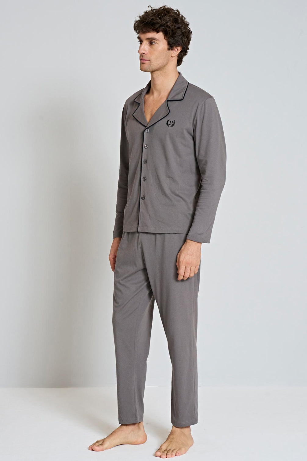Pınarca Erkek Pijama Takımı Uzun Kollu Gömlek Yaka