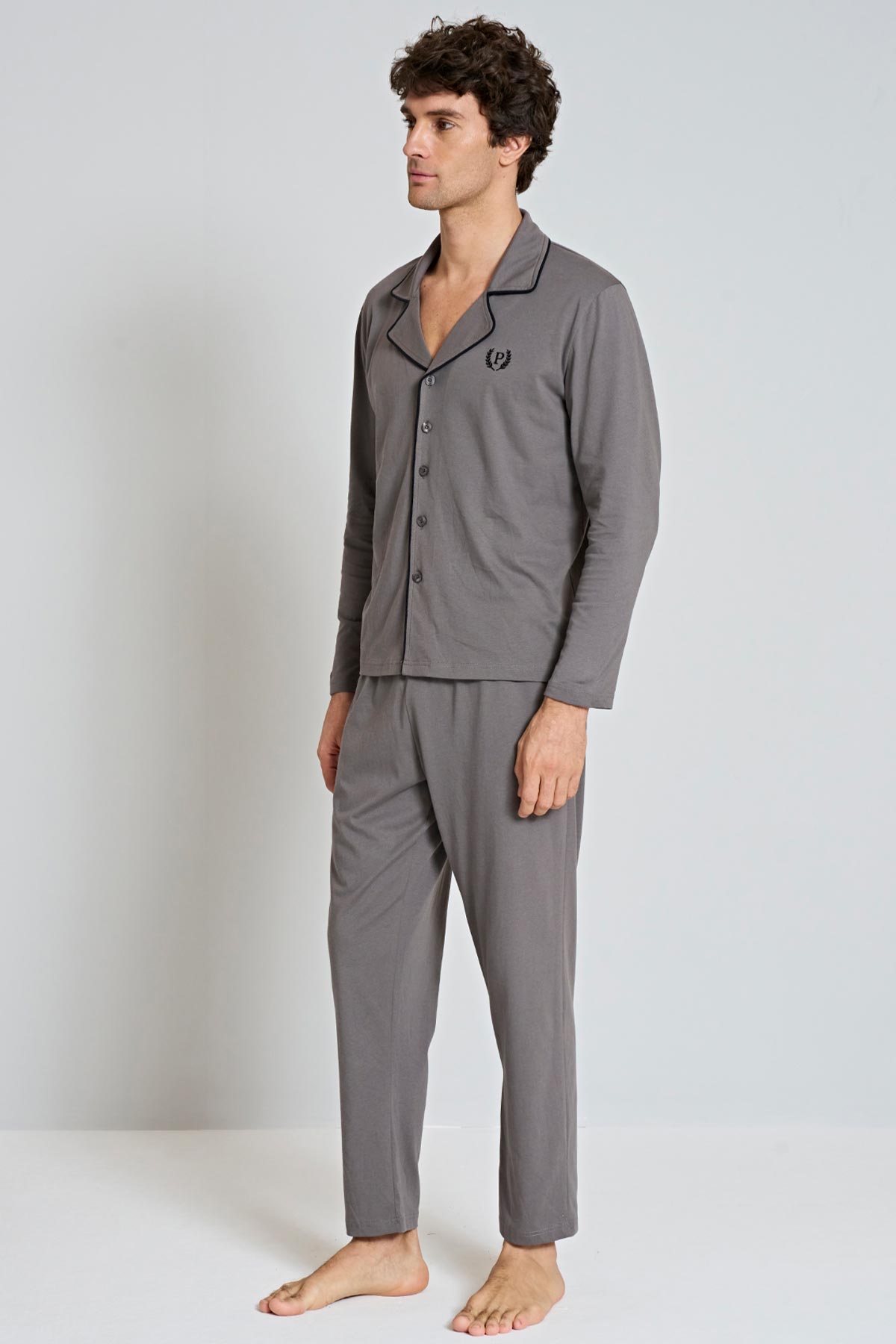 Pınarca Erkek Pijama Takımı Uzun Kollu Gömlek Yaka