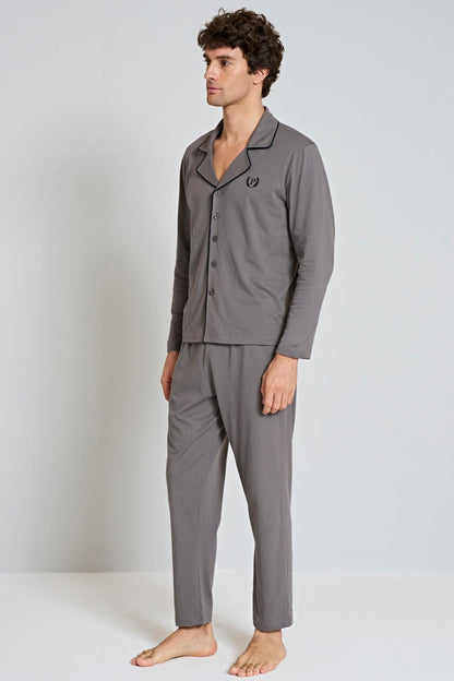 Pınarca Erkek Pijama Takımı Uzun Kollu Gömlek Yaka