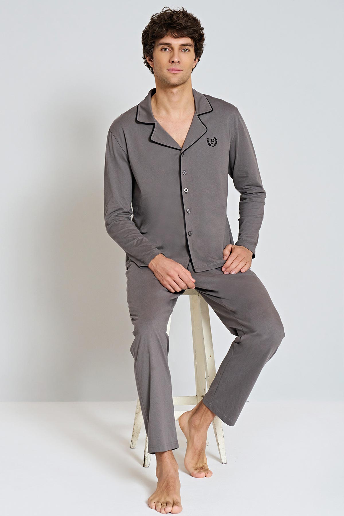 Pınarca Erkek Pijama Takımı Uzun Kollu Gömlek Yaka