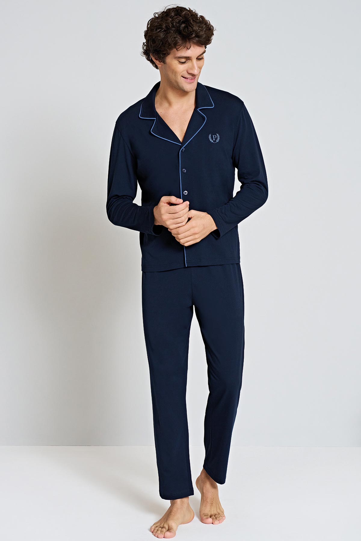 Pınarca Erkek Pijama Takımı Uzun Kollu Gömlek Yaka